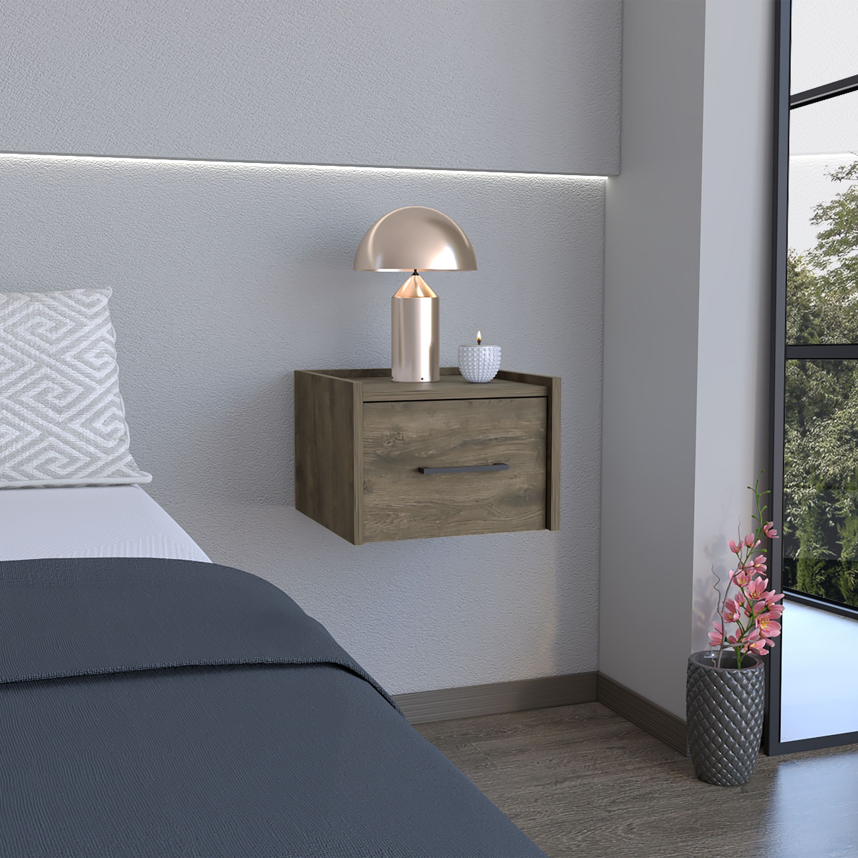 Depot E-Shop Yorktown Floating Nightstand, Space-Saving Design With Handy Drawer And Surface, Dark Brown